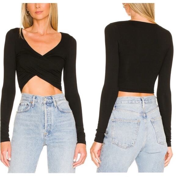 NWT Superdown Matilda Crop Wrap Top in Black - Size XL - Picture 1 of 7